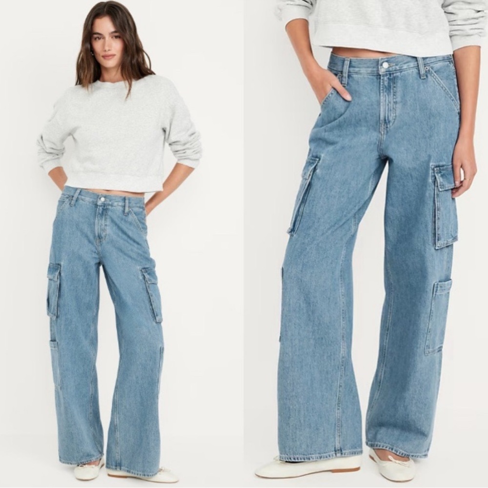 Old Navy Baggy Wide Leg Mid-Rise Cargo Jeans Size 2 NWOT
